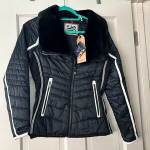 NWT Alp N Rock Cortina Moto Jacket Coat Faux Fur Black White Lining Ski Winter S